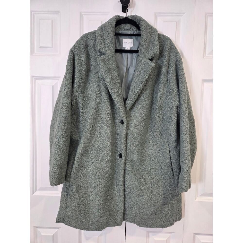 Daily Ritual Sea Green Teddy Coat XL Knee Length